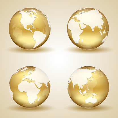 Set of golden globes on beige background, illustration.