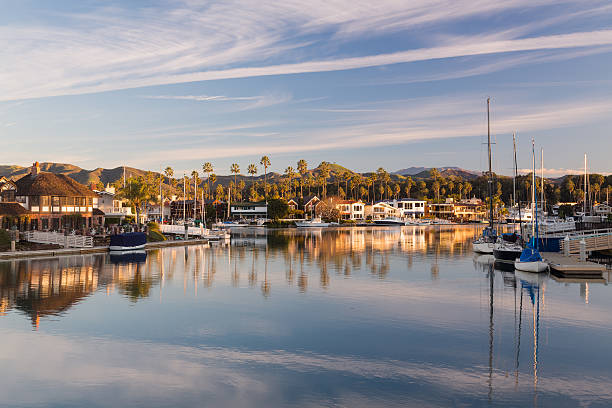 Expensive homes and boats ventura stock photo