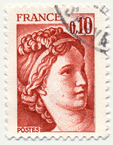 A stamp printed by France 1978, shows The Sabine Women by Jacques-Louis David (1748-1825)