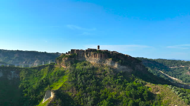 Aerial view of Civita di Bagnoregio Lazio - Italy, Aerial view of the famous town of Civita di Bagnoregio in summer, popular places in italy, world unesco protected places, historical places of the world