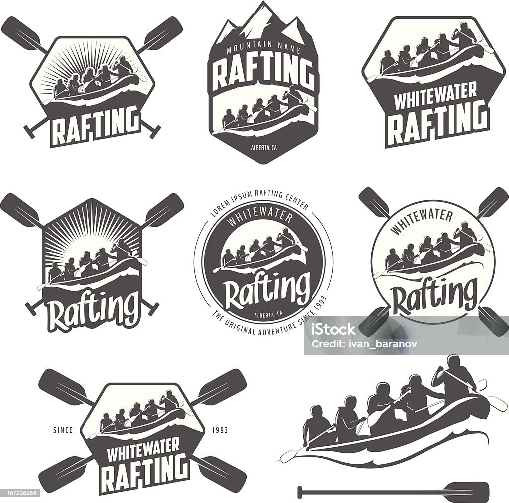 Set of vintage whitewater rafting labels and badges Set of vintage whitewater rafting labels and badges. Rafting stock vector