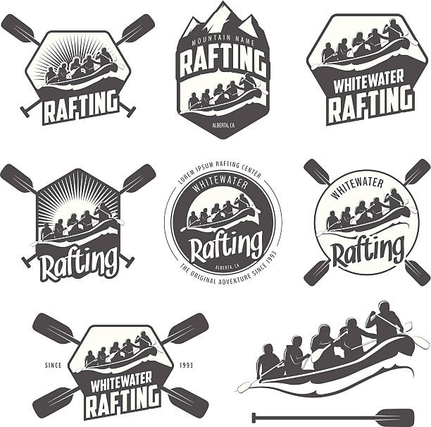 Set of vintage whitewater rafting labels and badges Set of vintage whitewater rafting labels and badges. rafting stock illustrations