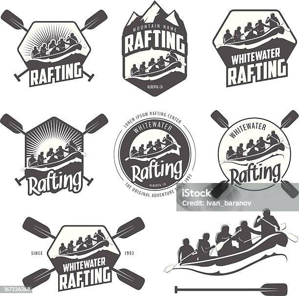 Set Of Vintage Whitewater Rafting Labels And Badges Stock Illustration - Download Image Now