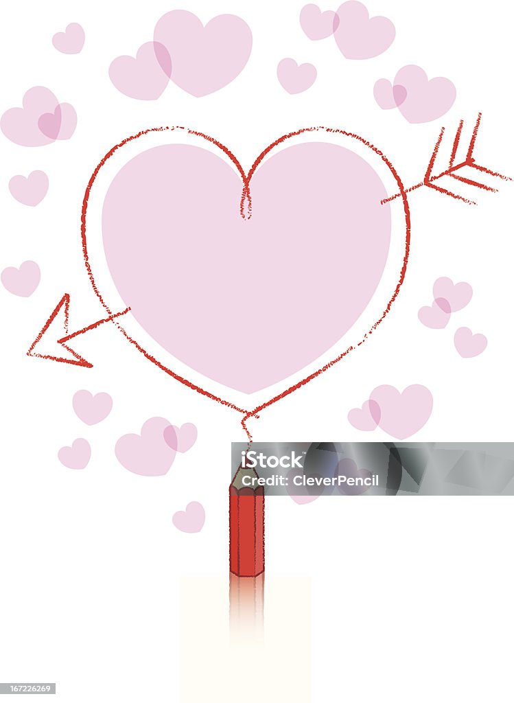 Roten Bleistift Zeichnung Herz mit Pfeil und Pink geben Grenze - Lizenzfrei Abfeuern Vektorgrafik
