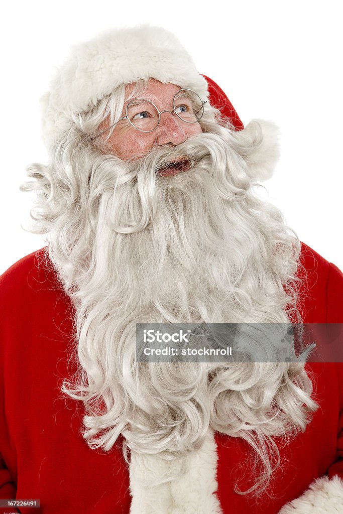 Primo piano del jolly ridere Santa su sfondo bianco. - Foto stock royalty-free di Adulto