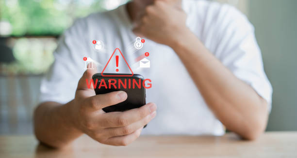 istock Warning about the use of virtual screen technology on smartphones, cyberattacks on networks or malicious software. Cyber Security and Crime, Compromised Internet Data, Privacy, Data Breach, Hacker. 1672267920