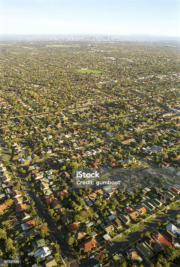 Melbourne die skyline der Stadt und der Vororte der Stadt - Lizenzfrei Luftaufnahme Stock-Foto