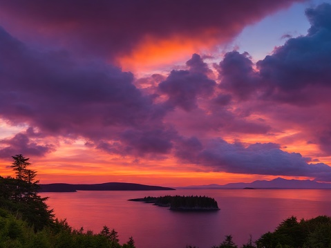 San Juan Island at Sunset, U.S. state of Washington.