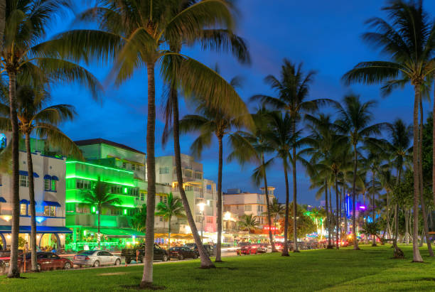 istock Miami Beach at night in Ocean Drive, Miami Beach, Florida. 1672284403