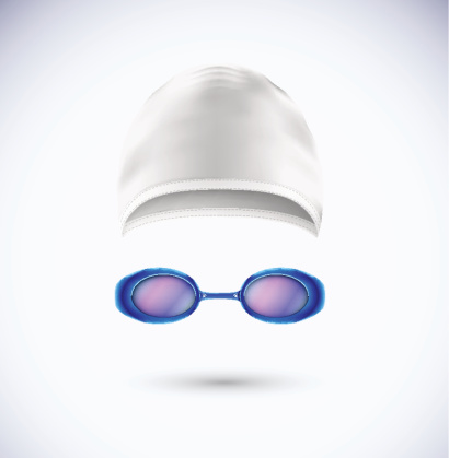 Picture of a swim cap and swim goggles for swimming