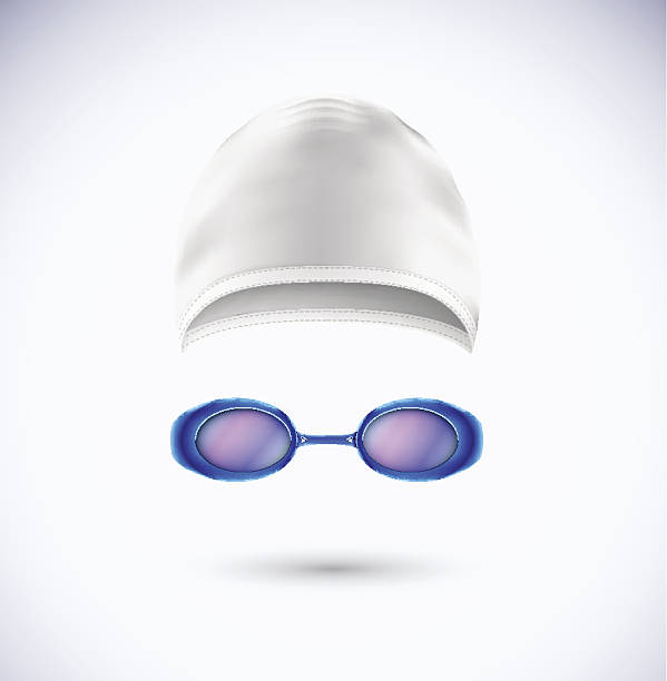 Picture of a swim cap and swim goggles for swimming Accessories for swimming (cap and glasses). Illustration contains transparency and blending effects, eps 10 swimming cap stock illustrations