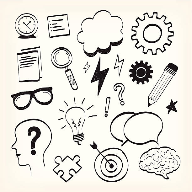 Brainstorming & Sketching Brainstorm / Conceptualizing sketches, vector format doodles. drawing of metaphor stock illustrations
