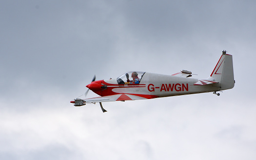 Little Gransden, Cambridgeshire, England - August 27, 2022: Vintage Fournier RF4D aircraft in flight.