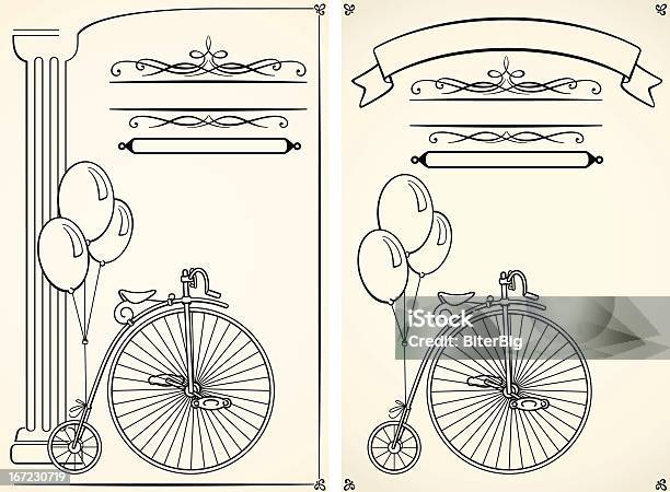 Kart W Stylu Retro Rower I Balony Z - Stockowe grafiki wektorowe i więcej obrazów Balon - Balon, Bez ludzi, Bicykl