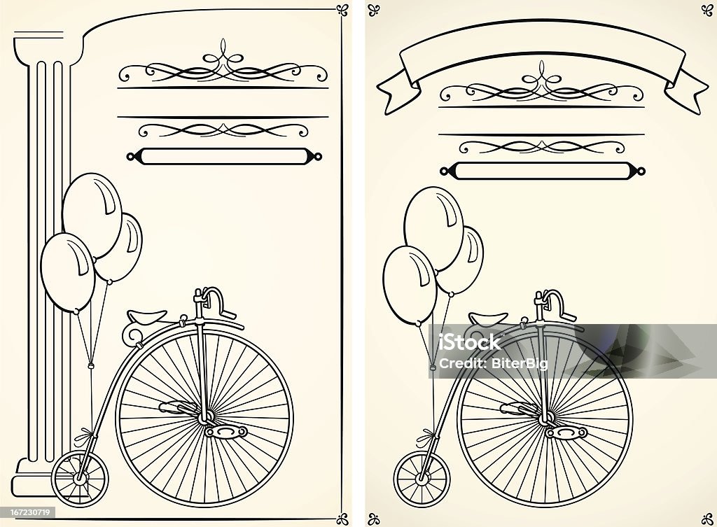 Cartões em estilo retrô com bicicleta e balões - Vetor de Amarelo royalty-free