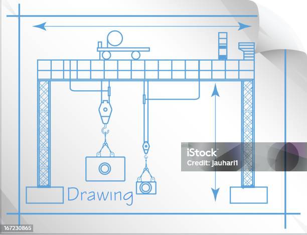 Технический Чертеж Gantry Журавль — стоковая векторная графика и другие изображения на тему Держать - Держать, План здания, Gantry Crane