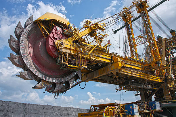 huge mine excavator for brown coal stock photo