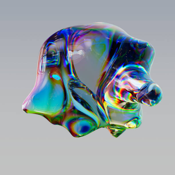 istock Colorful 3d fluid shape holographic gradient, geometric art poster template, dispersion effect glass 3d rendering 1672331599