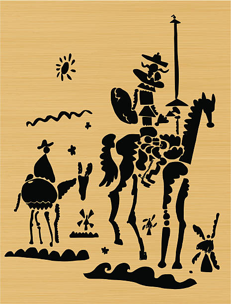 Don Quixote Schematic representation of Don Quixote and his squire don quixote stock illustrations