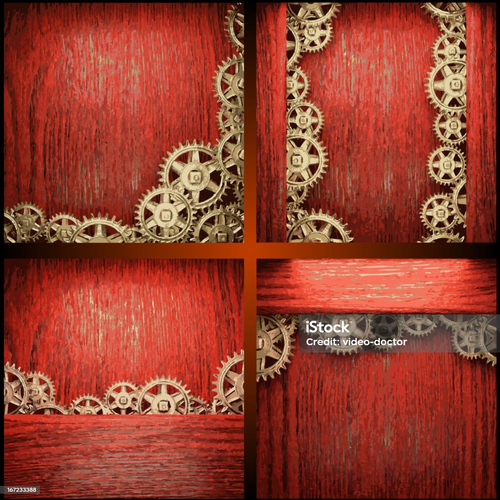 Equipamento de rodas em vermelho fundo de madeira - Vetor de Antigo royalty-free