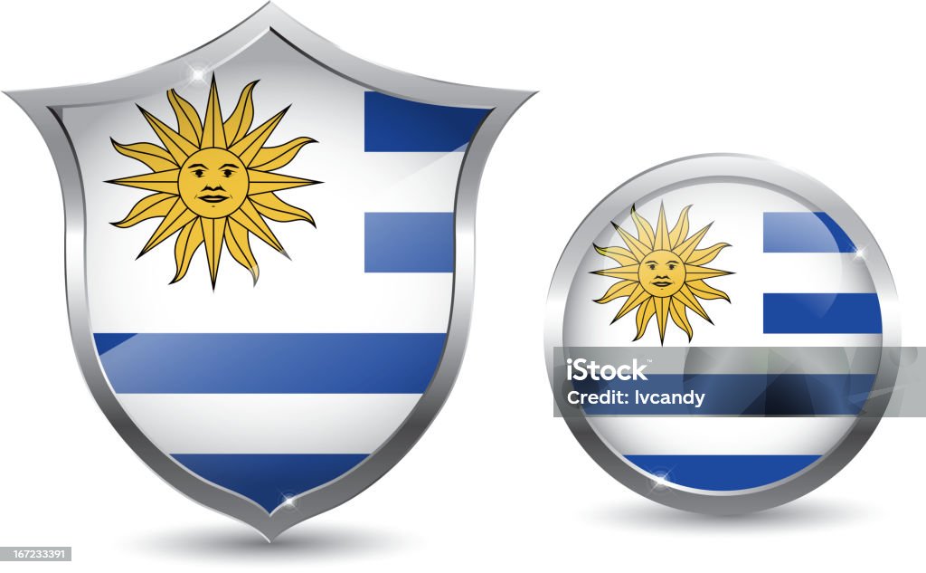 Uruguay flag The Uruguay flag on the shield and button Badge stock vector