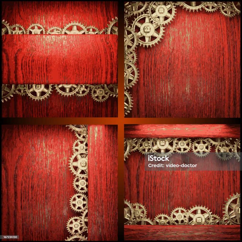 Rodas de engrenagem sobre fundo de madeira vermelho - Royalty-free Antigo arte vetorial