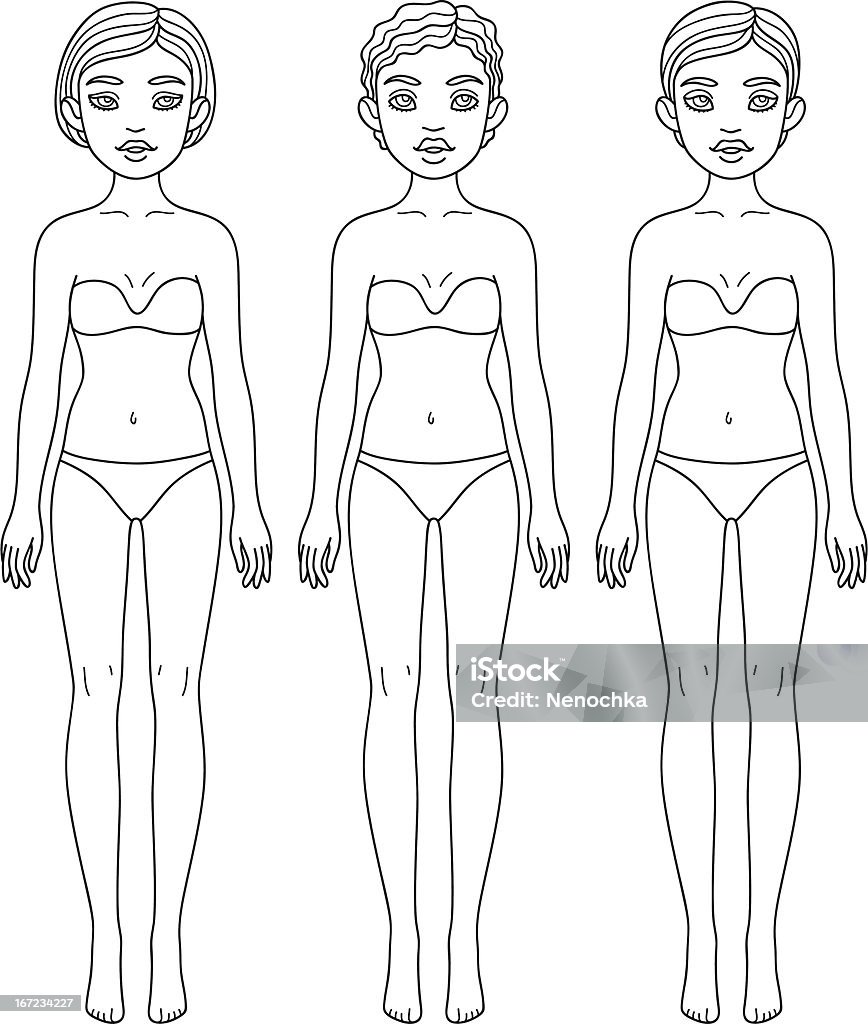 세 가지 걸스 다른 민족은 속옷 - 로열티 프리 가냘픈 벡터 아트