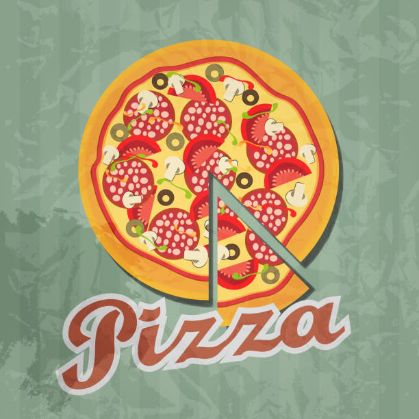 ilustrações de stock, clip art, desenhos animados e ícones de pizza retro fundo. ilustração vetorial - retro revival backgrounds designer newspaper