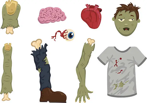 Vector illustration of Halloween Zombie Body Parts - Illustration