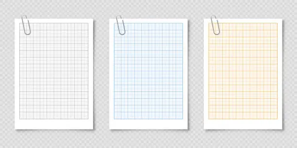 Vector illustration of Sheet of graph paper with grid. Millimeter paper texture, geometric pattern. Various lined blank for drawing, studying, technical engineering or scale measurement. Vector illustration