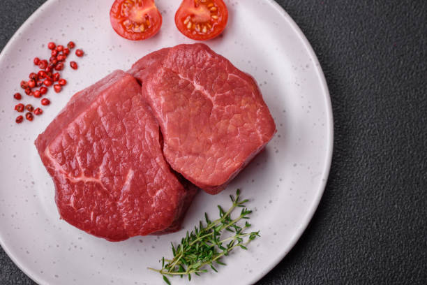 istock Raw fillet steak mignon beef with salt, spices and herbs 1672364886