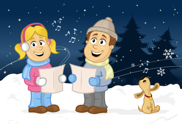 illustrations, cliparts, dessins animés et icônes de de noël carol - caroler christmas music winter