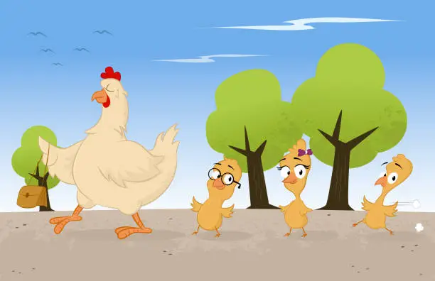 Vector illustration of Chicken Family