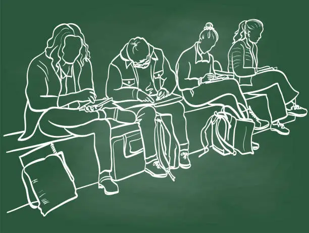 Vector illustration of Fine Arts Students At Work Chalkboard