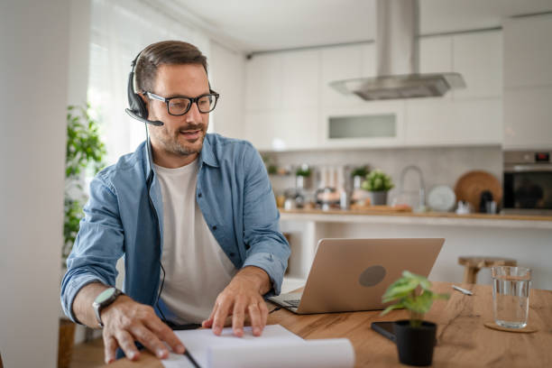 istock One man caucasian male freelancer work from home on laptop computer 1672384256