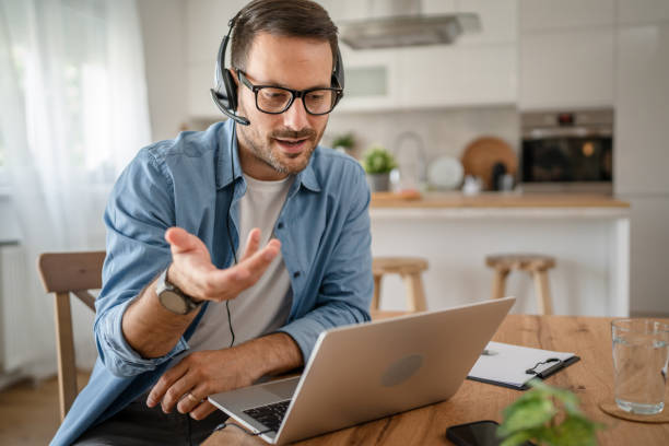 istock One man caucasian male freelancer work from home on laptop computer 1672384259