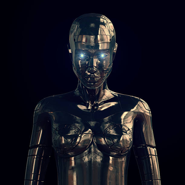 istock Metal artificial girl on black 167240353