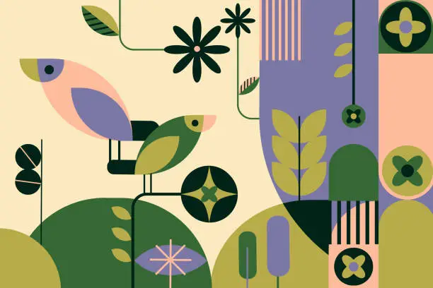 Vector illustration of Forest in geometric abstract shapes