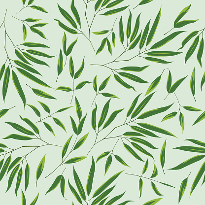 Seamless pretty green bamboo leaves pattern. Vector Illustration.