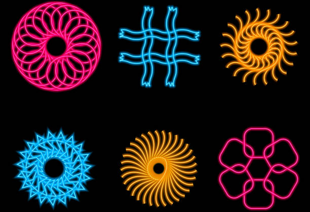 Various neon shapes on a black background