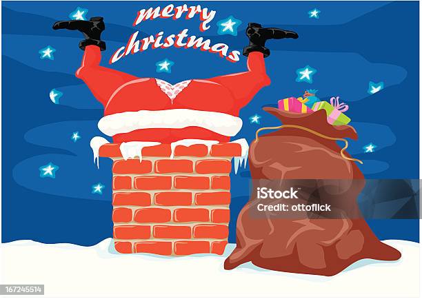 Santa W Kominwigilia Bożego Narodzenia - Stockowe grafiki wektorowe i więcej obrazów Bez ludzi - Bez ludzi, Boże Narodzenie, Cegła