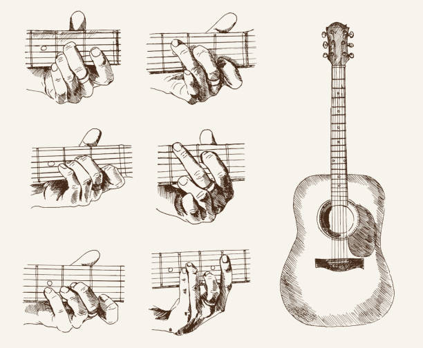 gitara i chords - chord stock illustrations