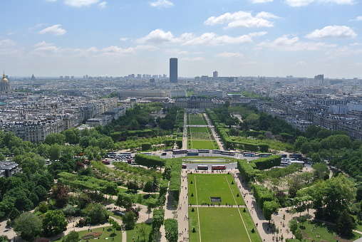 Aerial View of Champ de Mars from Eiffel Tower, Paris France