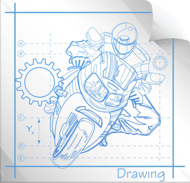 Technical Illustration This illustration is AI10 EPS contains a transparency blend and partial blur effect, which makes up the reflective/highlight shape for the icon. motorcycle drawings stock illustrations
