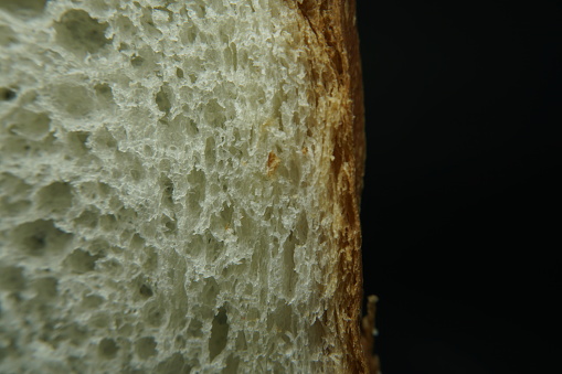 Extreme close-up of white bread background texture,