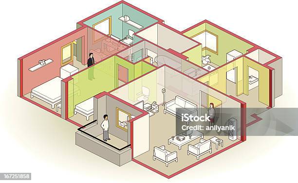 Cutaway Apartment Stock Illustration - Download Image Now - House, Plan - Document, Isometric Projection
