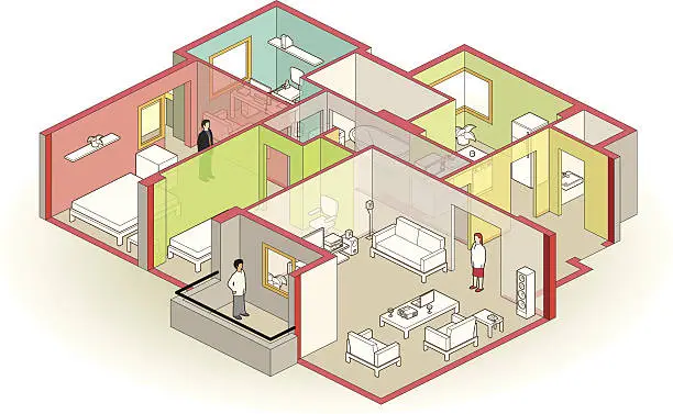 Vector illustration of cutaway apartment