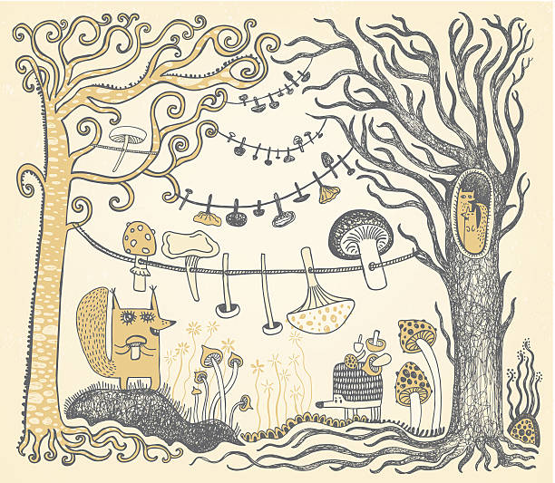 słodki home - grzybobranie stock illustrations