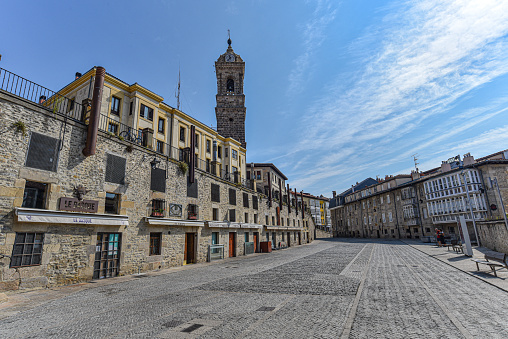Vitoria-Gasteiz, Spain - 21 Aug 2021: Plaza del Machete in old town Vitoria. Basque Country, Spain