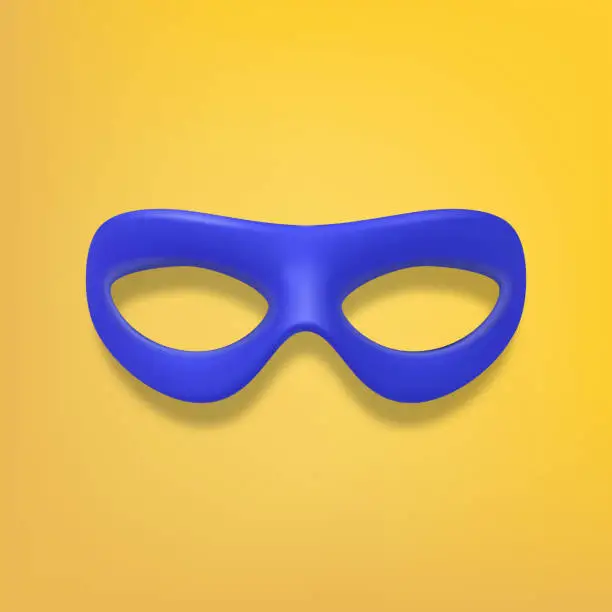 Vector illustration of Vector 3d Realistic Blank Blue Hero Carnival Eye Mask on Yellow Background Closeup. Hero Mask for Carnival, Party, Masquerade Glasses. Design Template for Carnival, Party Ball Concept. Front View